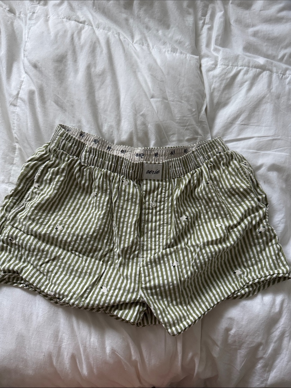 Aerie Green Stripe Cotton Lounge Shorts